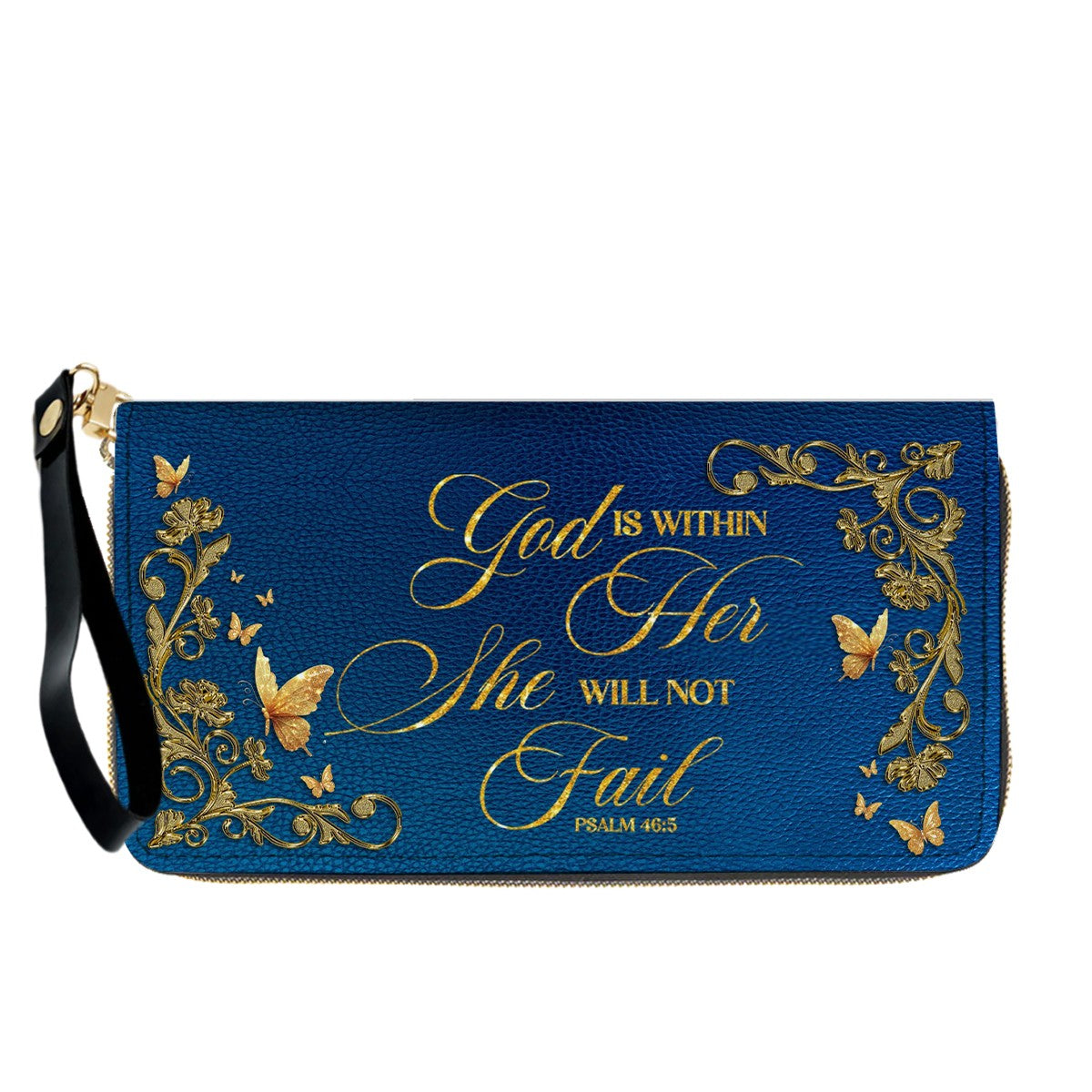Personalized Christian Leather Handbag – Gold Navy Bible Verse Tote for Women | CHRISTIANARTBAG CAB01122525
