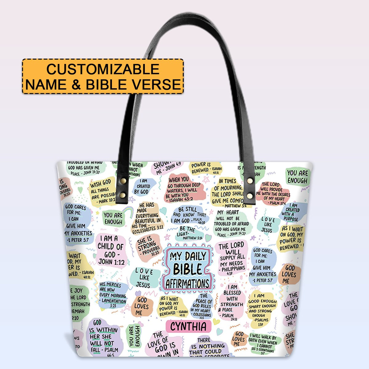 Personalized Leather Tote Bag with Bible Verses – GOD Says I Am – Custom Faith-Inspired Handbag | CHRISTIANARTBAG Leather TOTE Bag