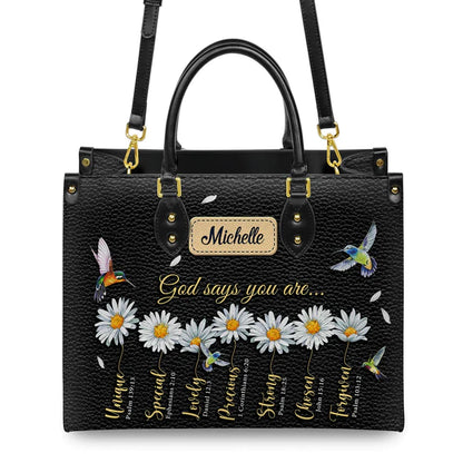 Christianart Designer Handbags, God Says You Are Daisy Hummingbird, Personalized Gifts, Gifts for Women. - Christian Art Bag