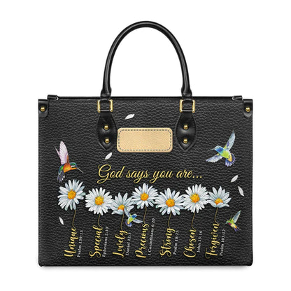 Christianart Designer Handbags, God Says You Are Daisy Hummingbird, Personalized Gifts, Gifts for Women. - Christian Art Bag