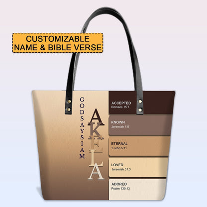 Personalized Leather Tote Bag with Bible Verses – Uncover the sacred meaning of your name – Custom Faith-Inspired Handbag Gradient Color | CHRISTIANARTBAG Leather TOTE Bag
