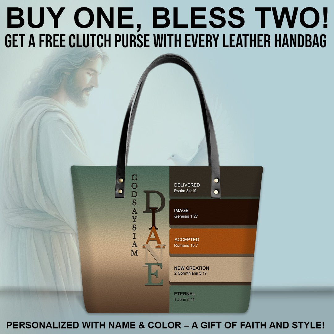 Uncover the sacred meaning of your name - Personalized Leather TOTE Bag Luxury – Free Clutch Purse Gift | CHRISTIANARTBAG