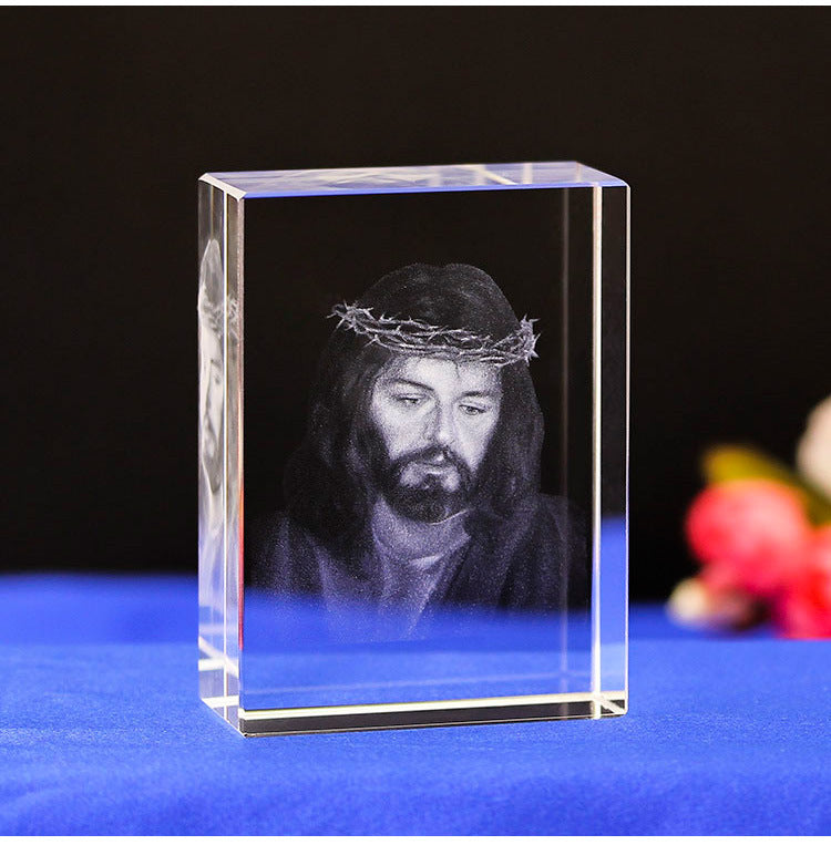 Christianartbag Home Decor, Christian Catholic Jesus Portrait Crystal Ornaments Creative 3D Laser Engraver Cube Home Decoration Accessories Modern - Christian Art Bag