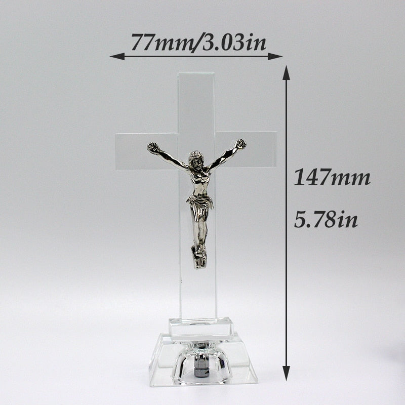 Christianartbag Home Decor, Christian Gifts Nightlight Crystal Jesus Cross Statue Religious Style Crystal Cross Church Decoration Home Decor Craft Ornament - Christian Art Bag