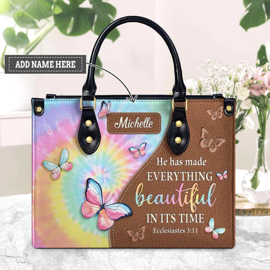 Christianartbag Handbags, He Has Made Everything Beautiful In Its Time Ecclesiastes 3:11 Leather Bags, Personalized Bags, Gifts for Women, Christmas Gift, CABLTB02140823. - Christian Art Bag