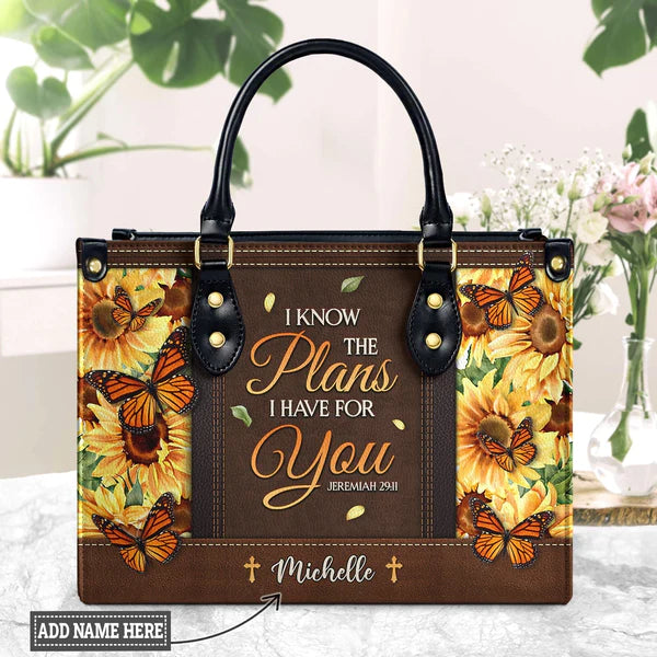 Christianart Designer Handbags, I Know The Plans I Have For You Jeremiah 29 11 Sunflower Butterfly, Personalized Gifts, Gifts for Women. - Christian Art Bag