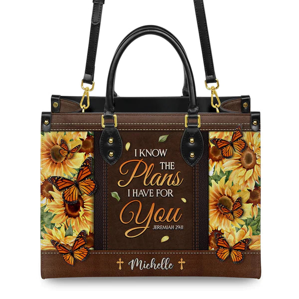 Christianart Designer Handbags, I Know The Plans I Have For You Jeremiah 29 11 Sunflower Butterfly, Personalized Gifts, Gifts for Women. - Christian Art Bag