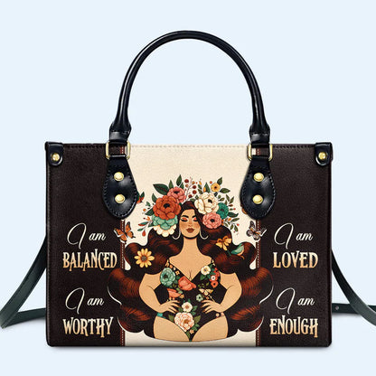 Empowerment Chic: 'I Am Balanced' Positive Affirmation Leather Purse by CHRISTIANARTBAG CABLTHB02020424.