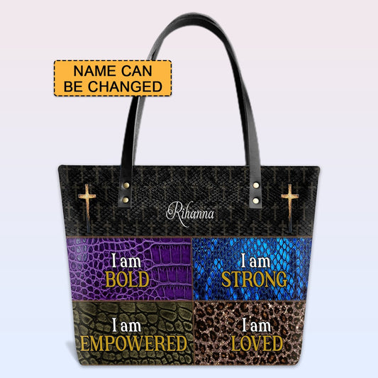 Personalized Leather Tote Bag with Bible Verses – boldness, strength, and faith | CHRISTIANARTBAG Leather TOTE Bag