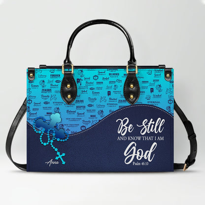Sapphire Blue Personalized Leather Handbag – Christian Handbag with Bible Verses | Elegant Faith-Inspired Handbag