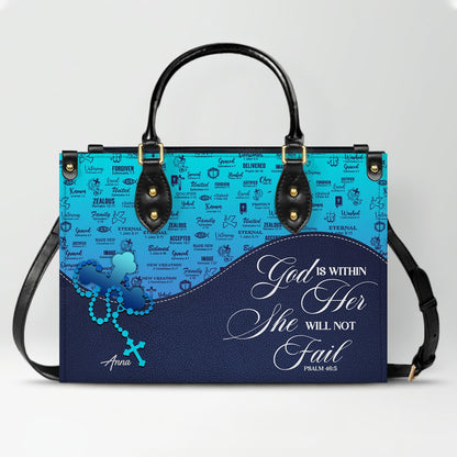 Sapphire Blue Personalized Leather Handbag – Christian Handbag with Bible Verses | Elegant Faith-Inspired Handbag