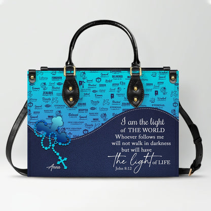 Sapphire Blue Personalized Leather Handbag – Christian Handbag with Bible Verses | Elegant Faith-Inspired Handbag