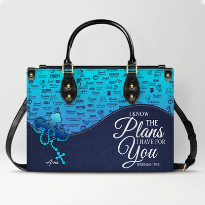 Sapphire Blue Personalized Leather Handbag – Christian Handbag with Bible Verses | Elegant Faith-Inspired Handbag