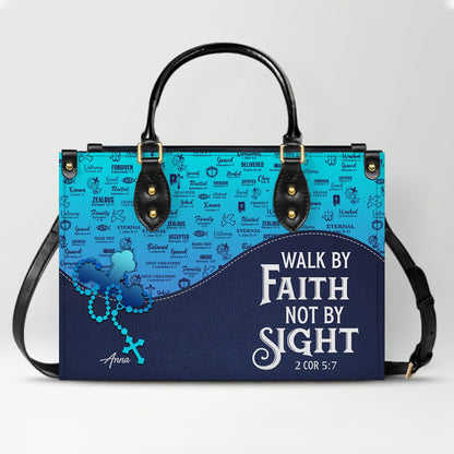 Sapphire Blue Personalized Leather Handbag – Christian Handbag with Bible Verses | Elegant Faith-Inspired Handbag