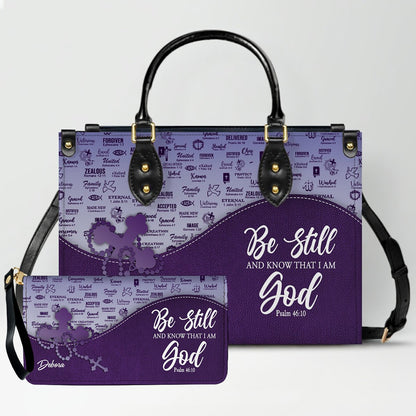 Personalized Christian Leather Handbag and Long Wallet Set – Custom Name, Faith-Inspired Gift for Women