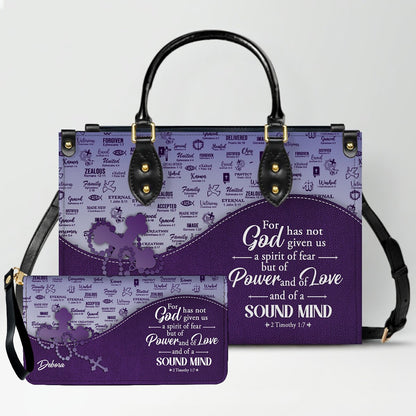 Personalized Christian Leather Handbag and Long Wallet Set – Custom Name, Faith-Inspired Gift for Women