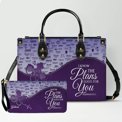 Personalized Christian Leather Handbag and Long Wallet Set – Custom Name, Faith-Inspired Gift for Women