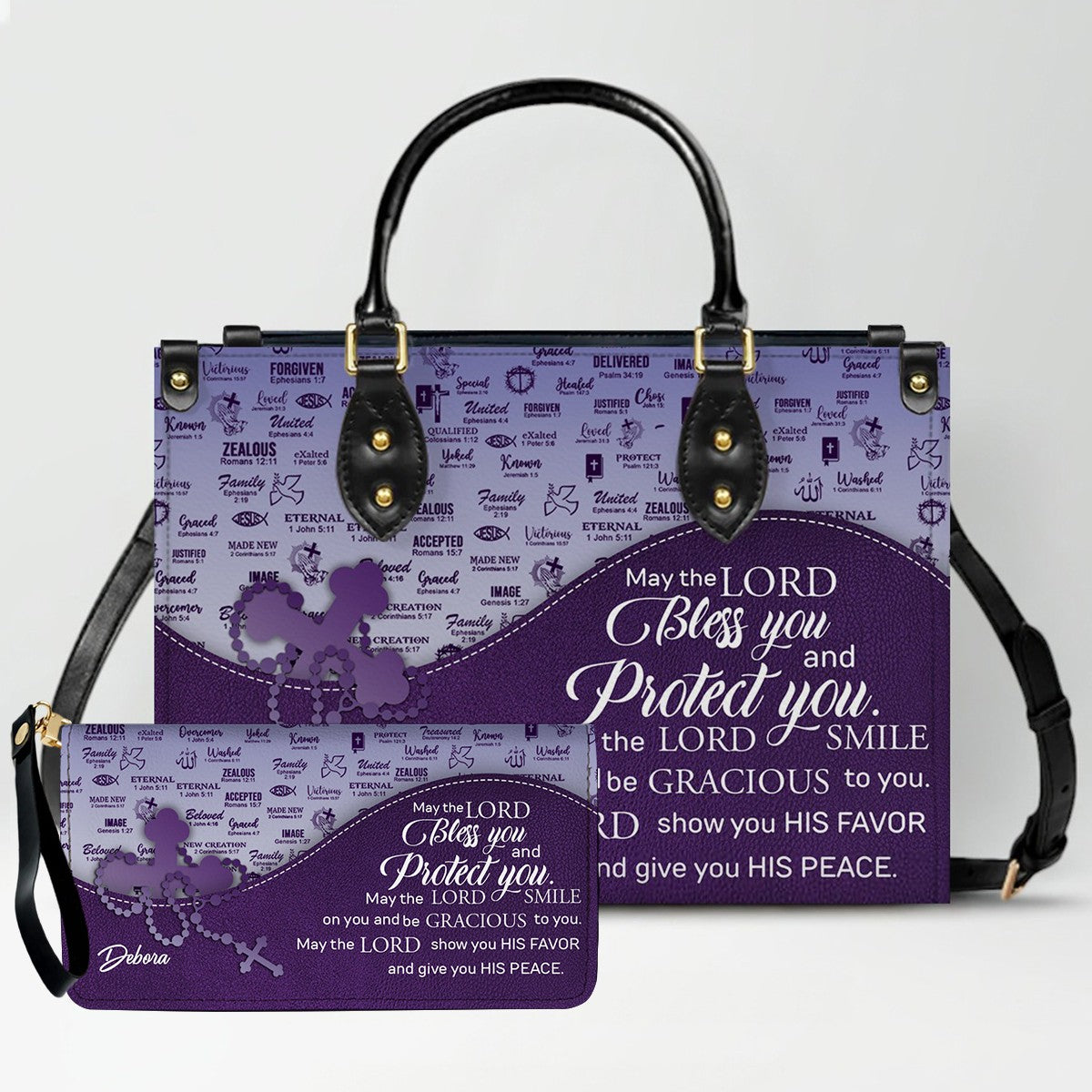 Personalized Christian Leather Handbag and Long Wallet Set – Custom Name, Faith-Inspired Gift for Women