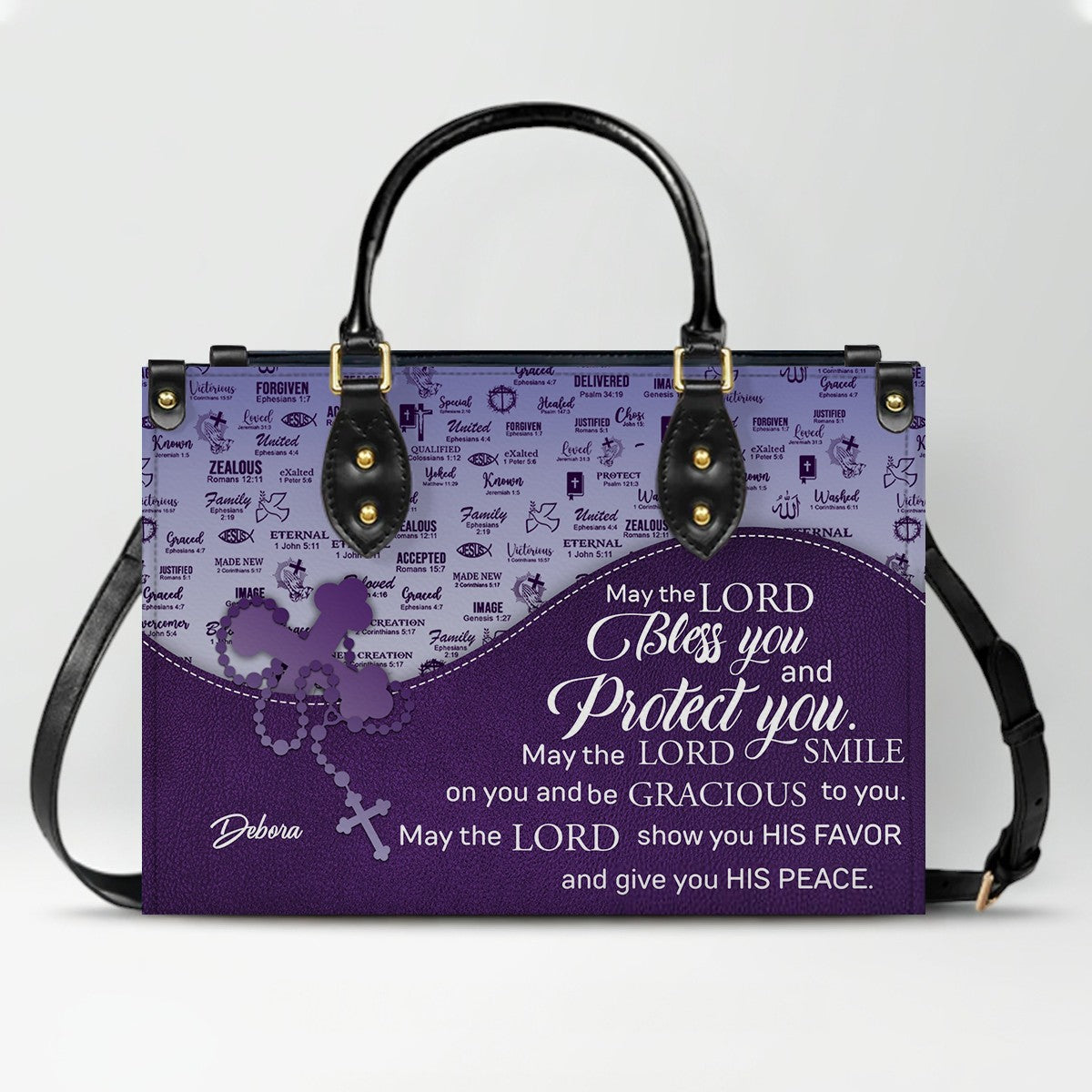 Personalized Christian Leather Handbag and Long Wallet Set – Custom Name, Faith-Inspired Gift for Women