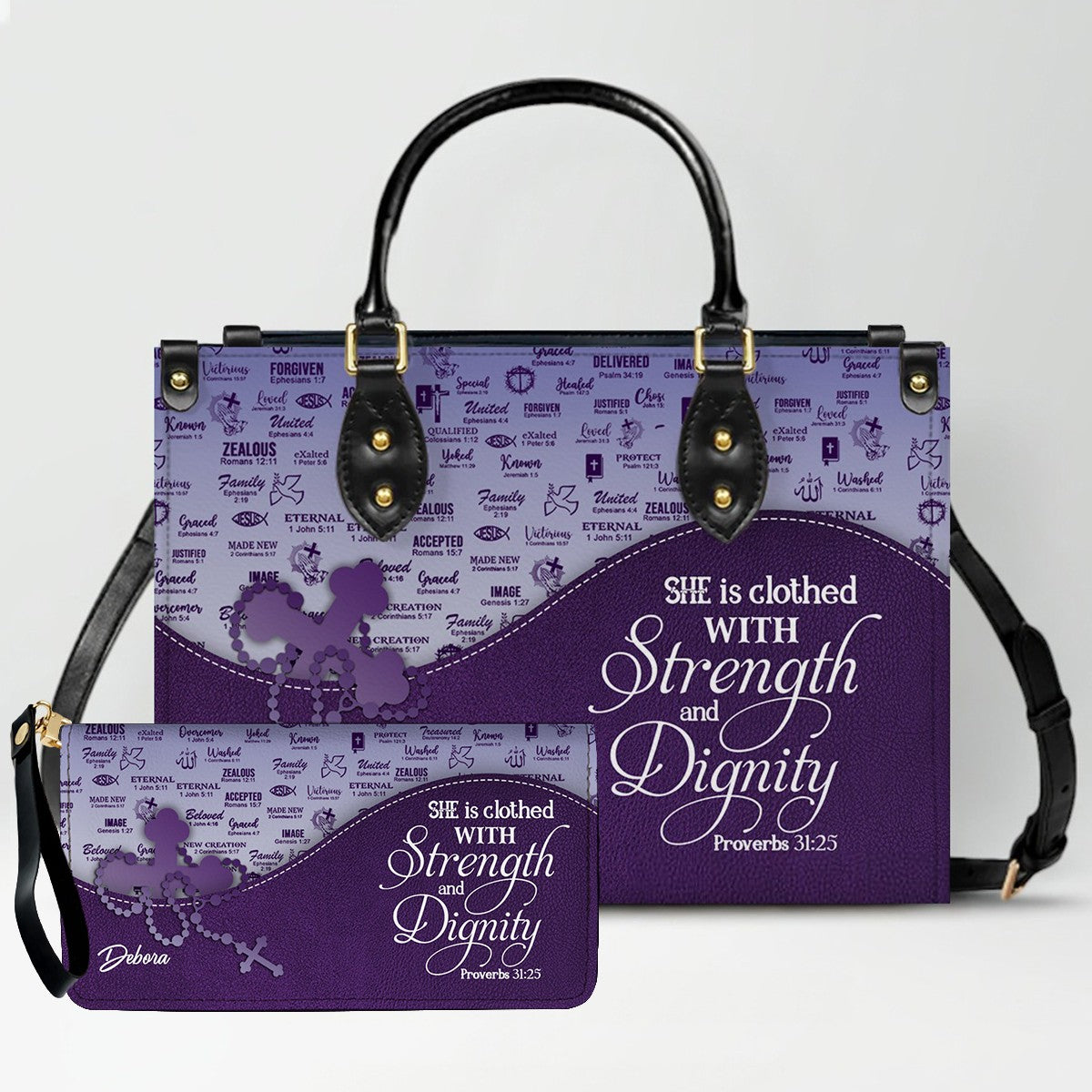 Personalized Christian Leather Handbag and Long Wallet Set – Custom Name, Faith-Inspired Gift for Women