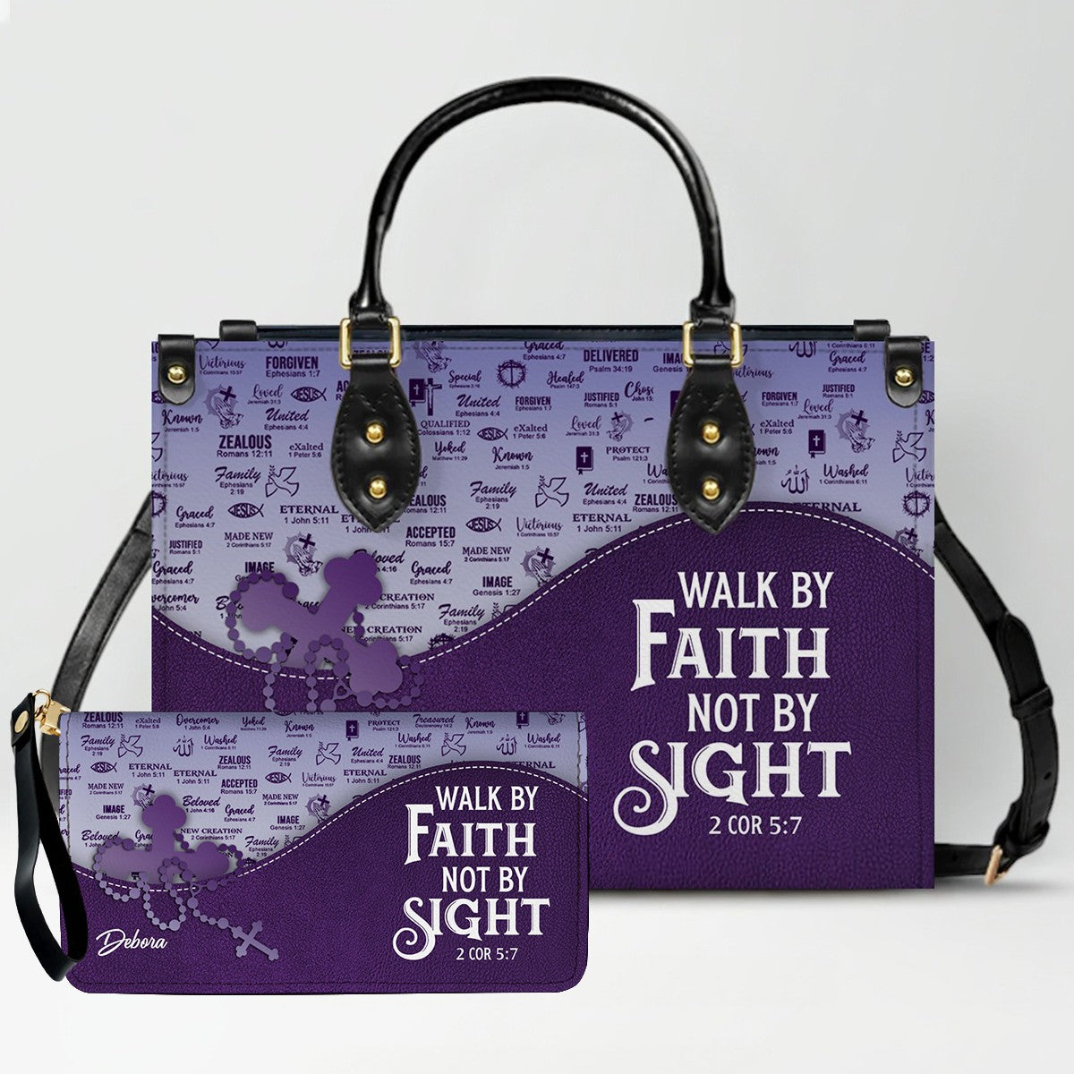 Personalized Christian Leather Handbag and Long Wallet Set – Custom Name, Faith-Inspired Gift for Women
