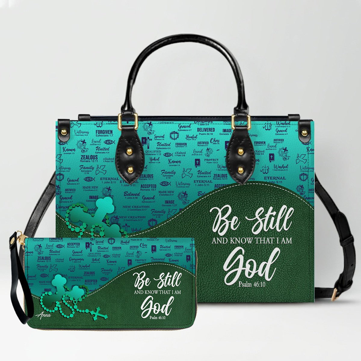 Personalized Leather Handbag Set – Custom Name Christian Purse with Bible Verse | CHRISTIANARTBAG Faith Gift for Women