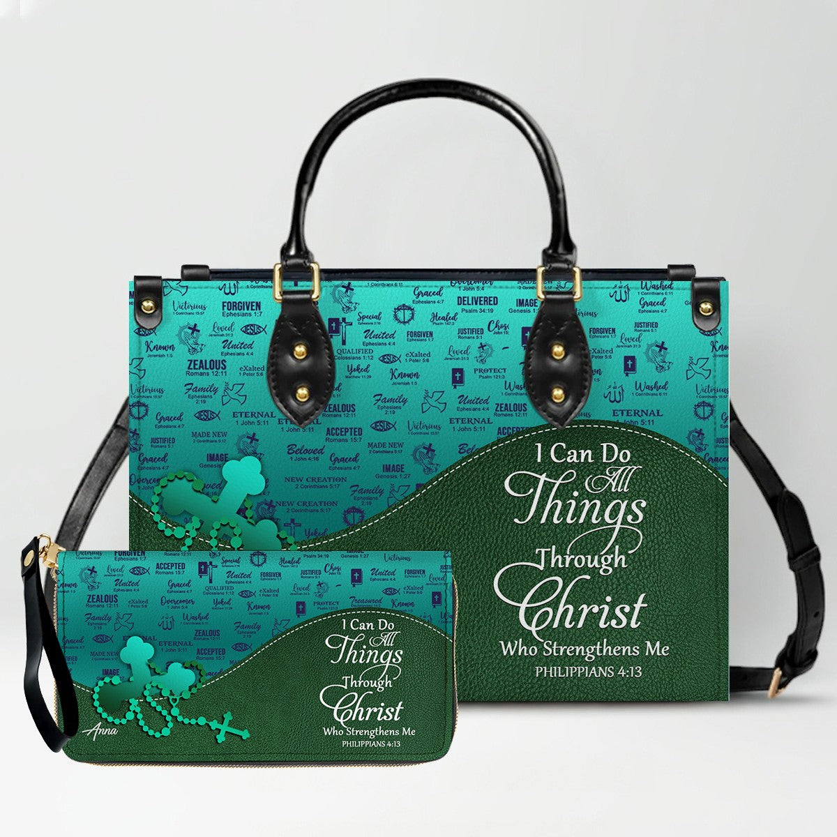 Personalized Leather Handbag Set – Custom Name Christian Purse with Bible Verse | CHRISTIANARTBAG Faith Gift for Women