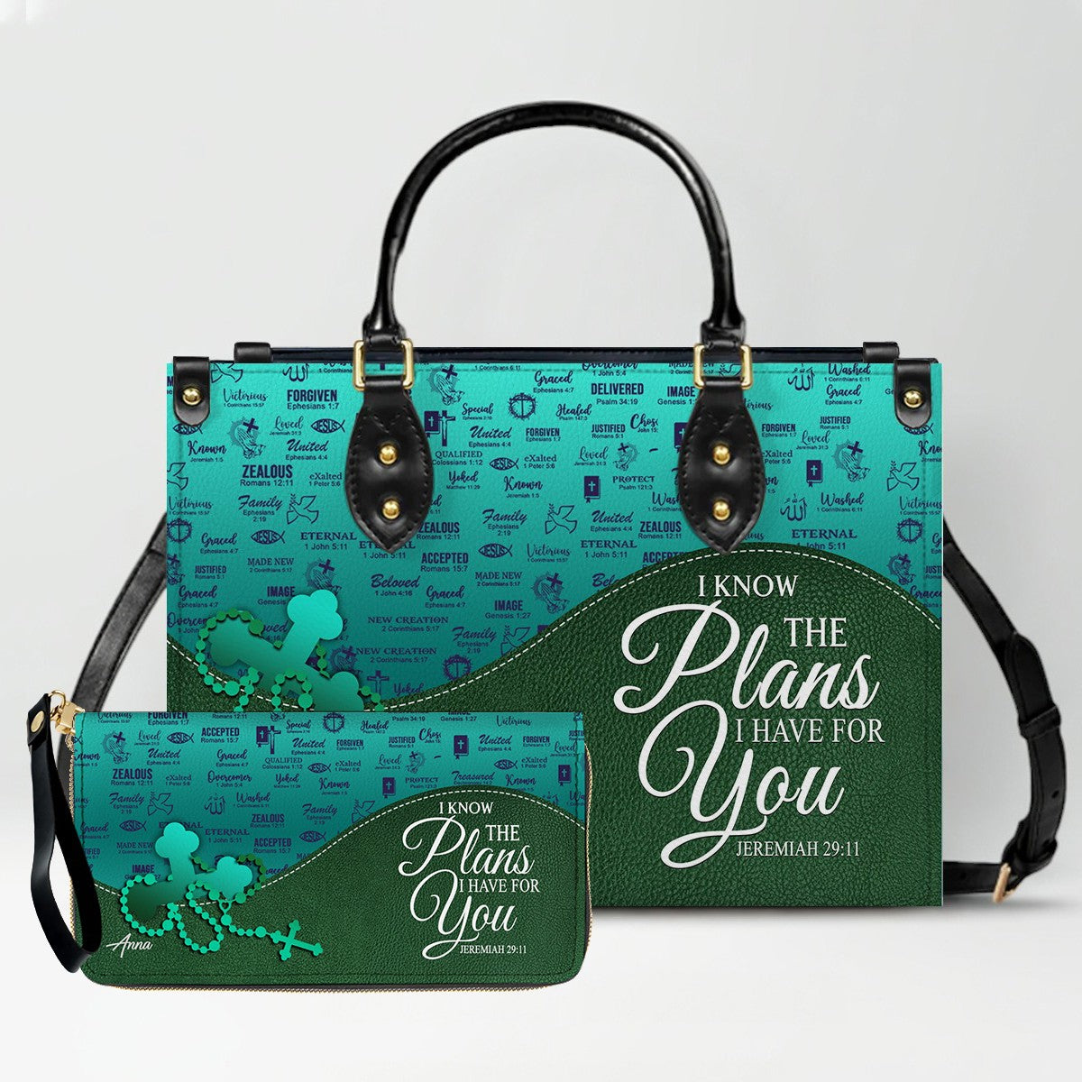 Personalized Leather Handbag Set – Custom Name Christian Purse with Bible Verse | CHRISTIANARTBAG Faith Gift for Women