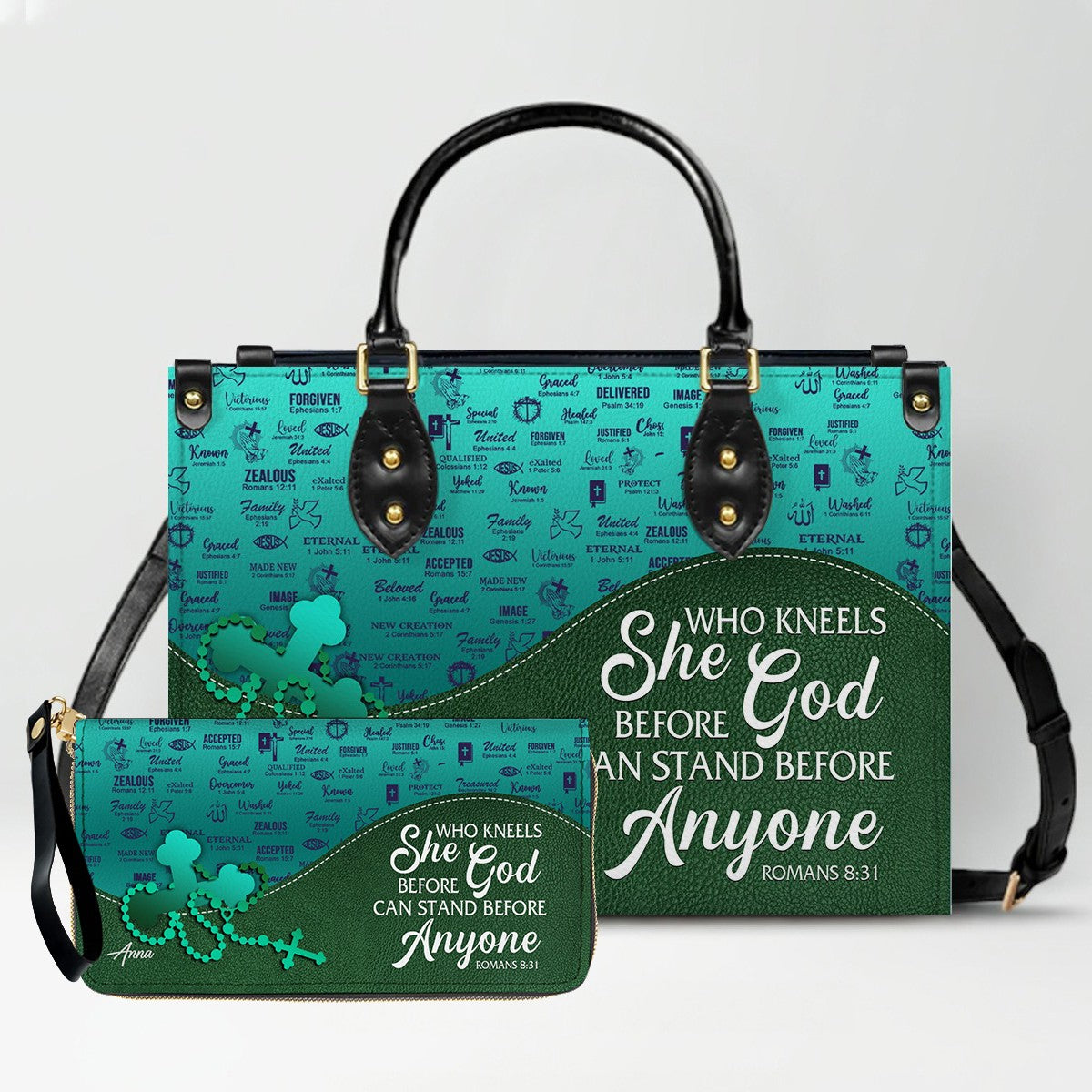 Personalized Leather Handbag Set – Custom Name Christian Purse with Bible Verse | CHRISTIANARTBAG Faith Gift for Women