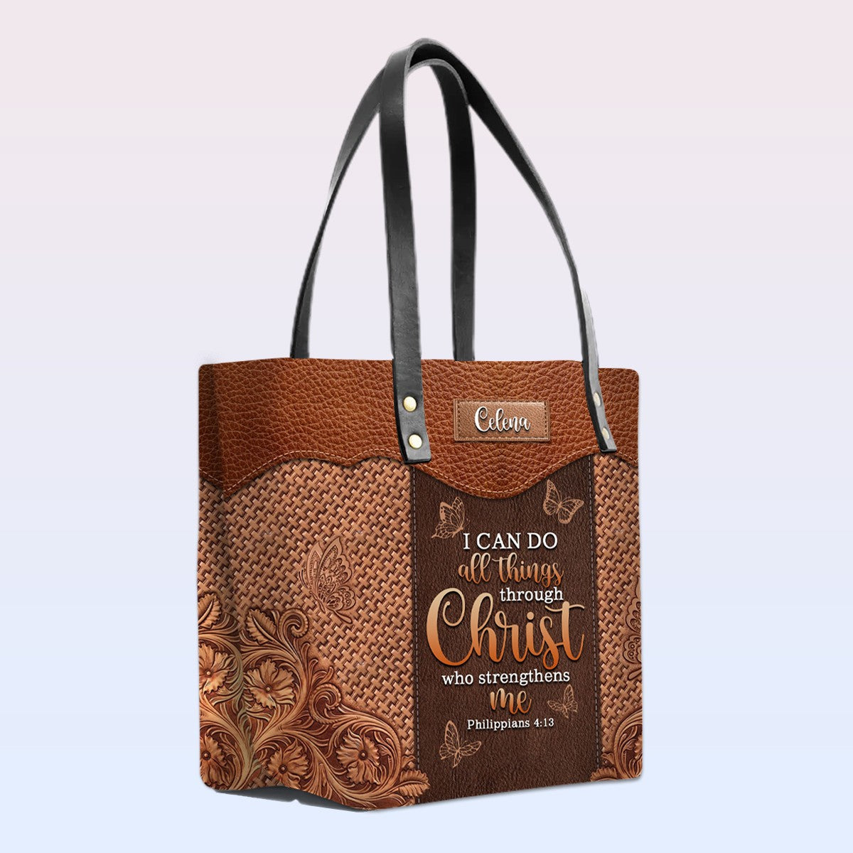 Personalized Leather Tote Bag with Bible Verses – Personalized Leather Handbags – A Statement of Faith & Strength | CHRISTIANARTBAG Leather TOTE Bag.
