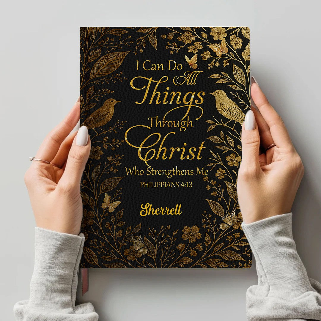 Personalized Bible Verse Journal – Custom Name & Scripture – Strength and Faith Leather Notebook for Women