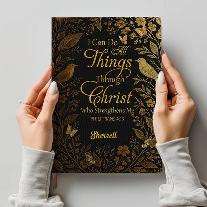 Personalized Bible Verse Journal – Custom Name & Scripture – Strength and Faith Leather Notebook for Women