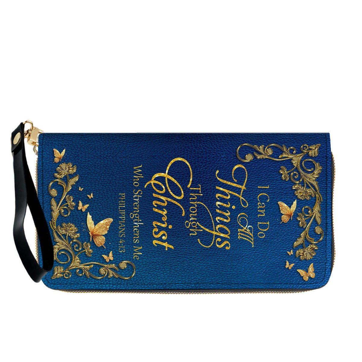 Personalized Christian Leather Handbag – Gold Navy Bible Verse Tote for Women | CHRISTIANARTBAG CAB01122525