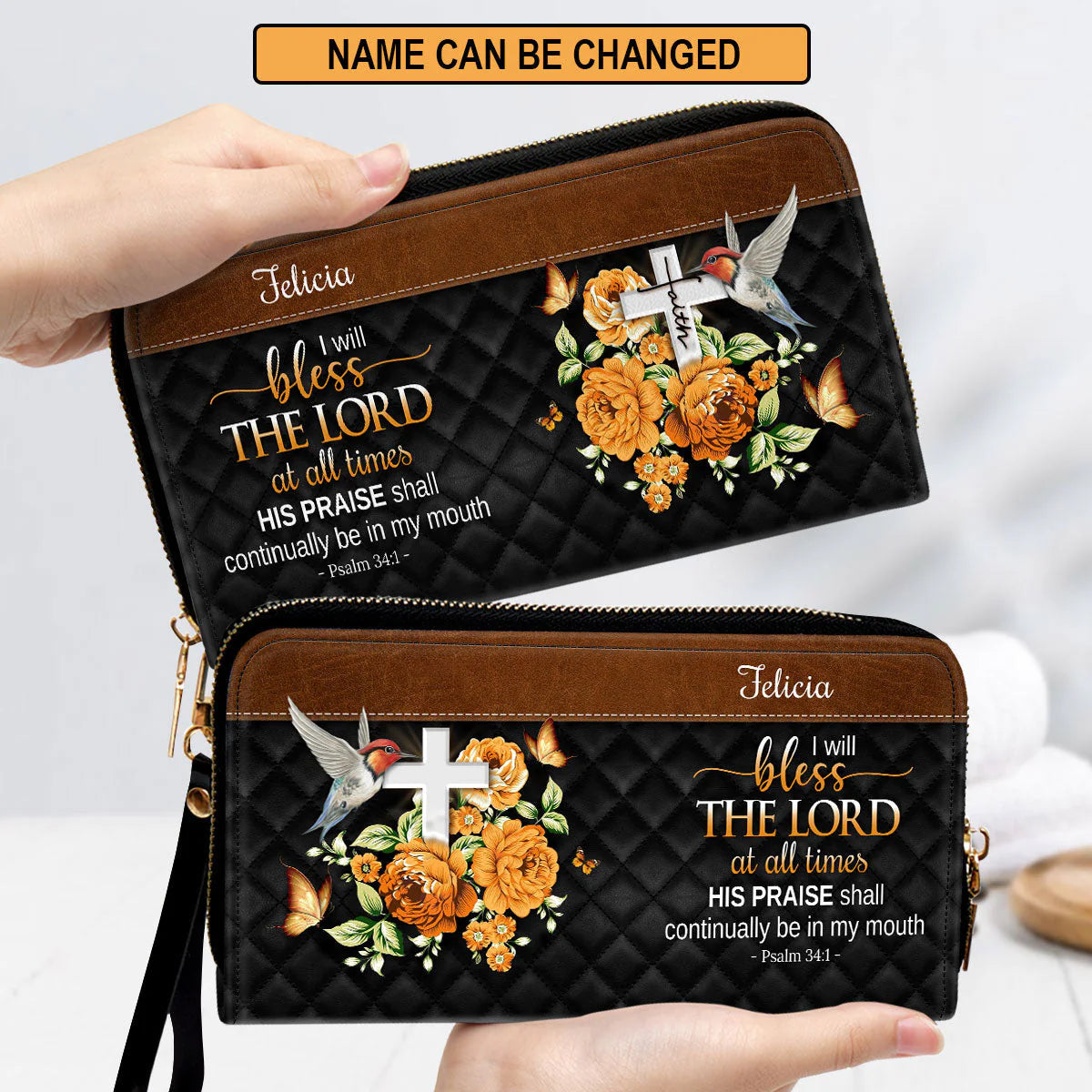 Christianartbag Clutch Purse, I Will Bless The Lord At All Times Clutch Purse For Women, Personalized Name, Christian Gifts For Women, CAB01091223. - Christian Art Bag