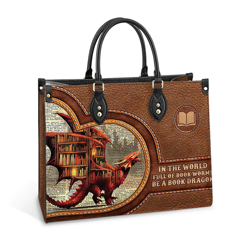 Christianartbag Handbags, In The World Full Of Book Worms Be A Book Dragon, Handbag Design, Monogram Leather Handbag, Gifts for Women, CABLTB01271223. - Christian Art Bag