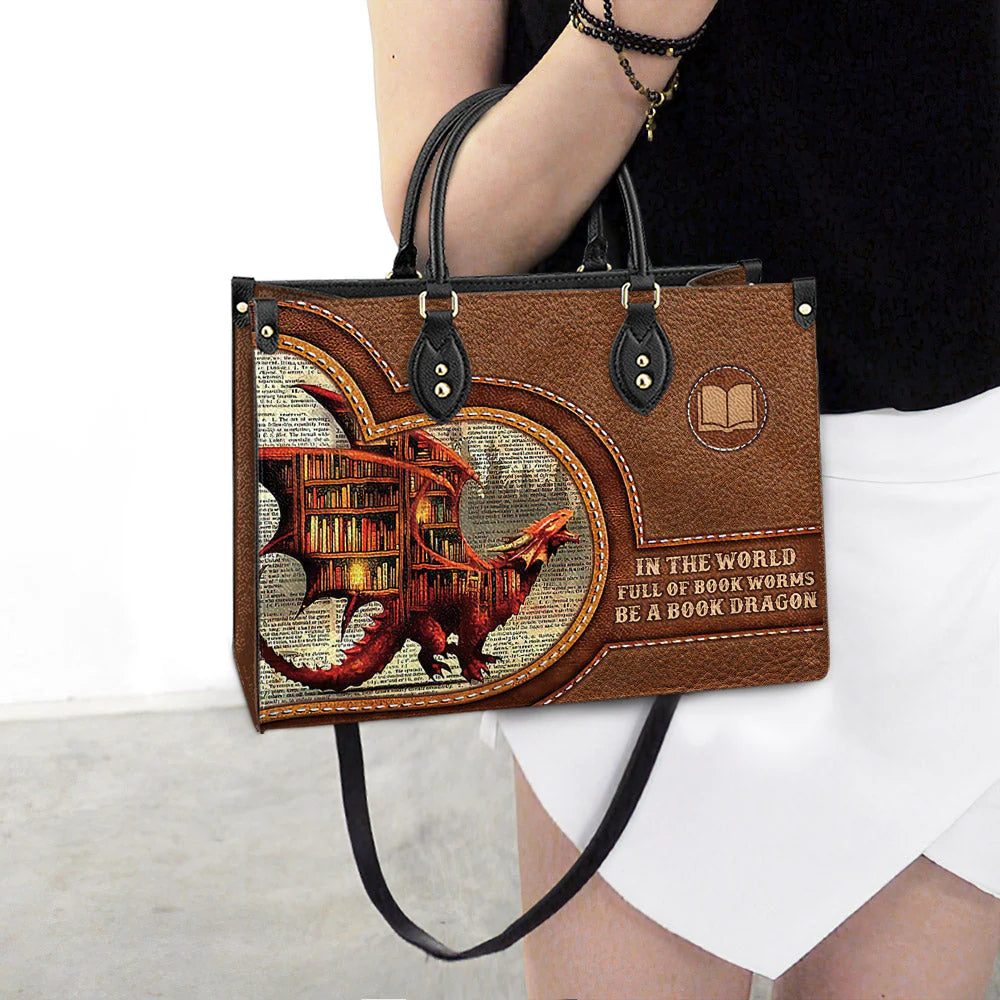 Christianartbag Handbags, In The World Full Of Book Worms Be A Book Dragon, Handbag Design, Monogram Leather Handbag, Gifts for Women, CABLTB01271223. - Christian Art Bag