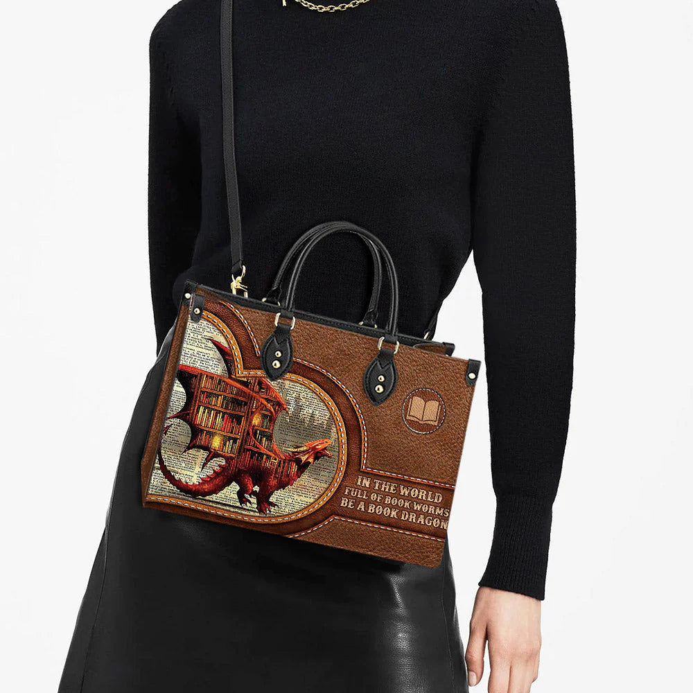 Christianartbag Handbags, In The World Full Of Book Worms Be A Book Dragon, Handbag Design, Monogram Leather Handbag, Gifts for Women, CABLTB01271223. - Christian Art Bag