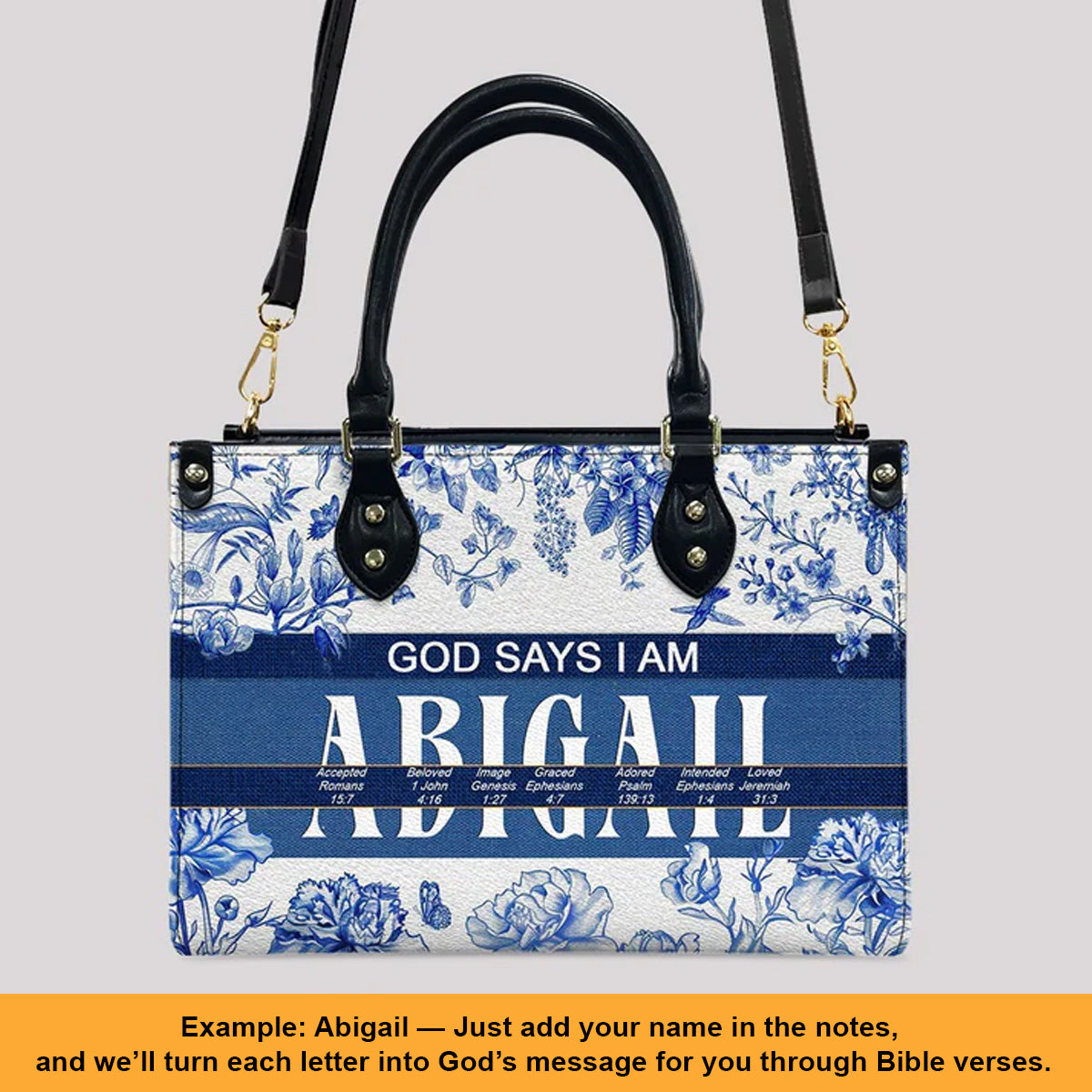 Personalized Leather Handbag with Custom Name & Bible Verse Meaning – Christian Tote Bag