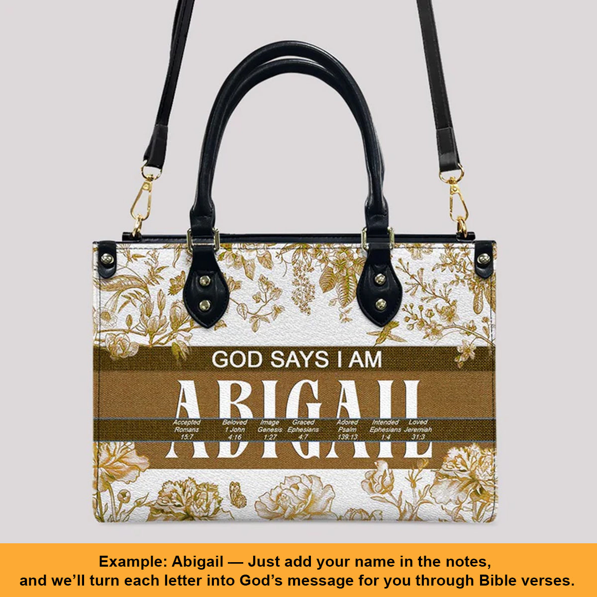 Personalized Leather Handbag with Custom Name & Bible Verse Meaning – Christian Tote Bag