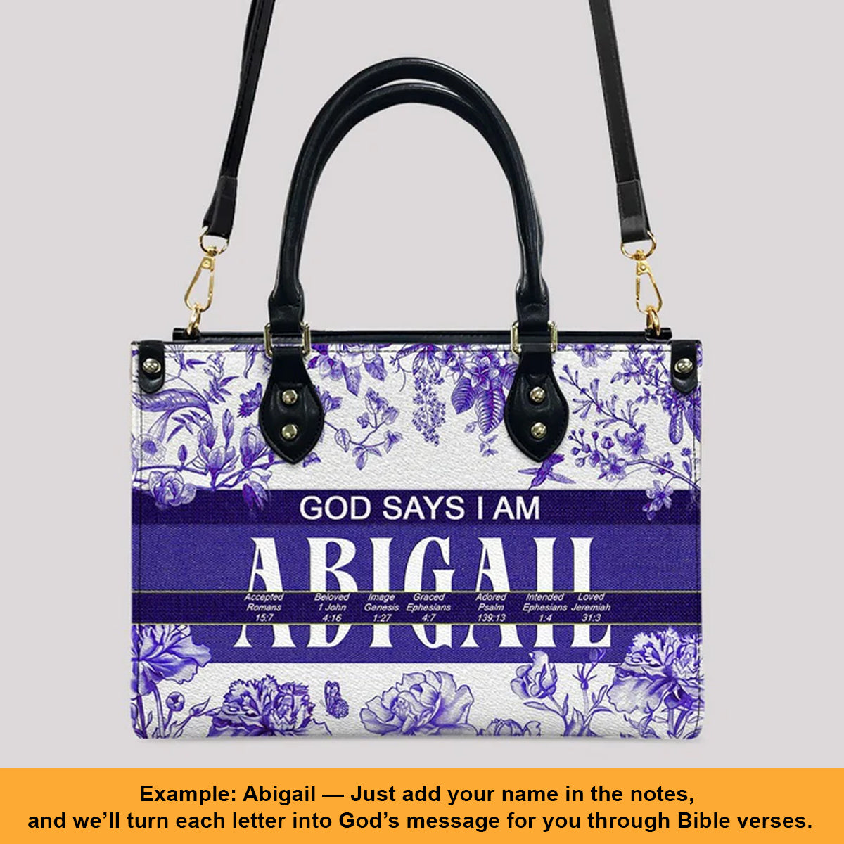 Personalized Leather Handbag with Custom Name & Bible Verse Meaning – Christian Tote Bag