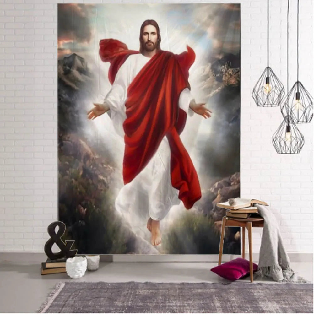 Christianartbag Home Decor, Jesus retro art illustration tapestry home wall decoration hippie bohemian decoration yoga mat sheets aesthetic room decoration - Christian Art Bag