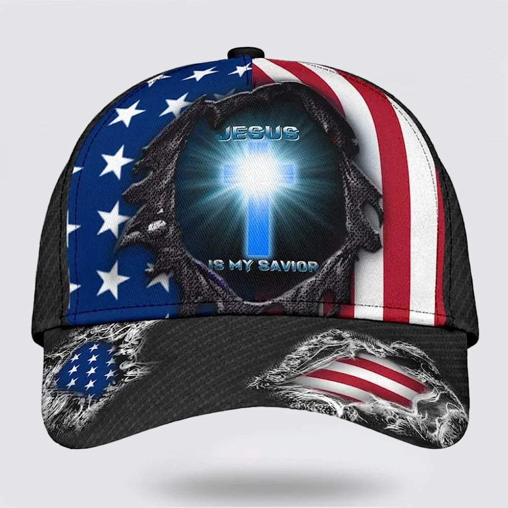 Christianartbag Hat, Personalized Name Classic Cap with Jesus Is My Savior Cross Light Design, Personalized Hat, Christian Hat, CABHAT06141223. - Christian Art Bag