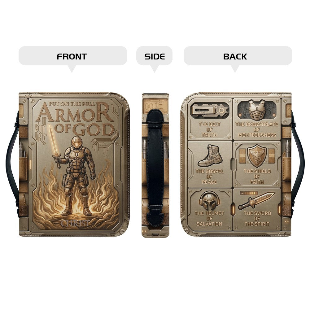 Personalized Bible Cover Armor of God | Custom Name Leather Bible Case with Handle | Christian Gift for Men Women | CHRISTIANARTBAG BLACK02060926