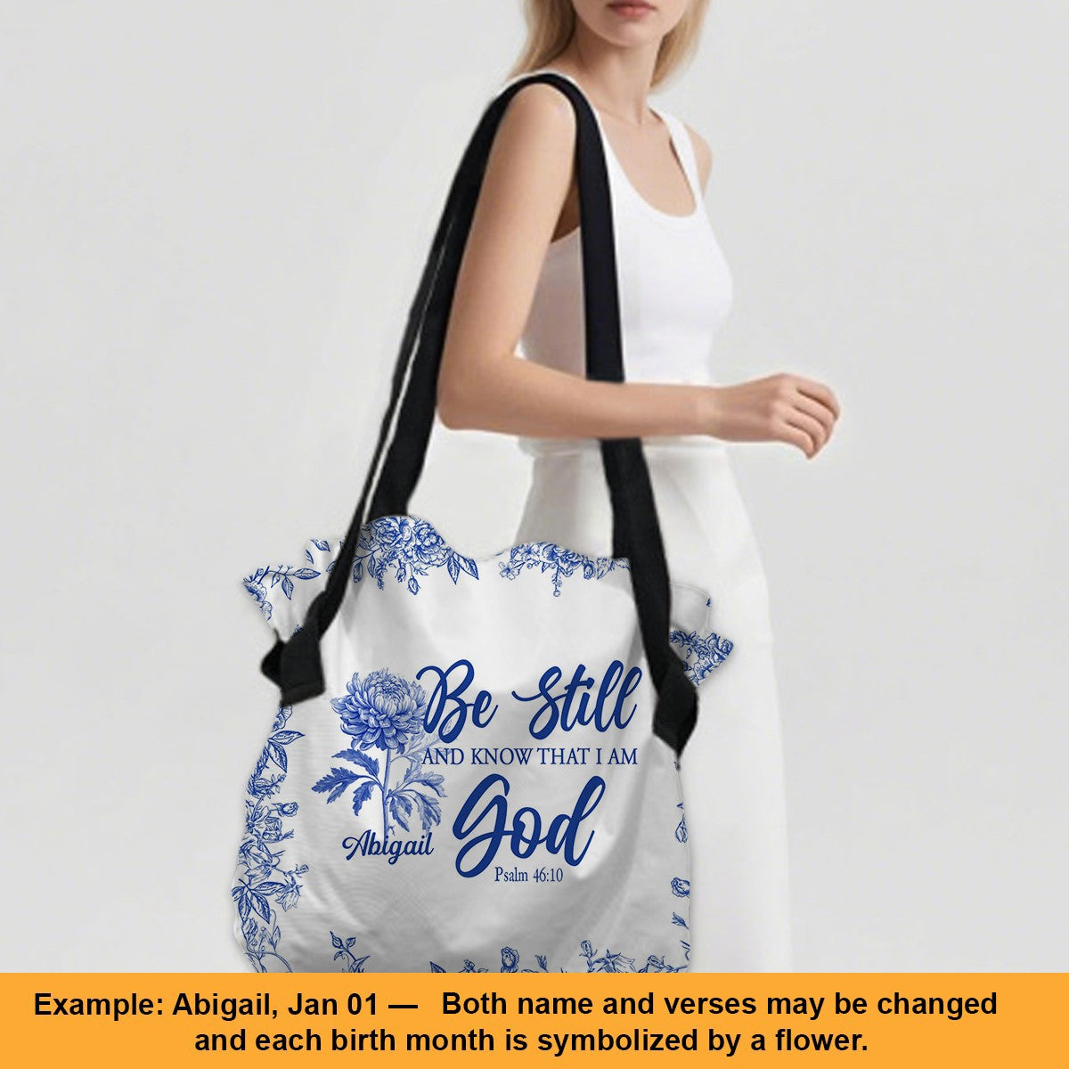 Personalized Large Oxford Fabric Tote Bag – Christian Bible Verse Shoulder Bag with Custom Name & Scripture – CHRISTIANARTBAG