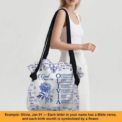Personalized Christian Tote Bag – Large Oxford Fabric Shoulder Bag with Custom Name, Bible Verses & Birth Flower – CHRISTIANARTBAG