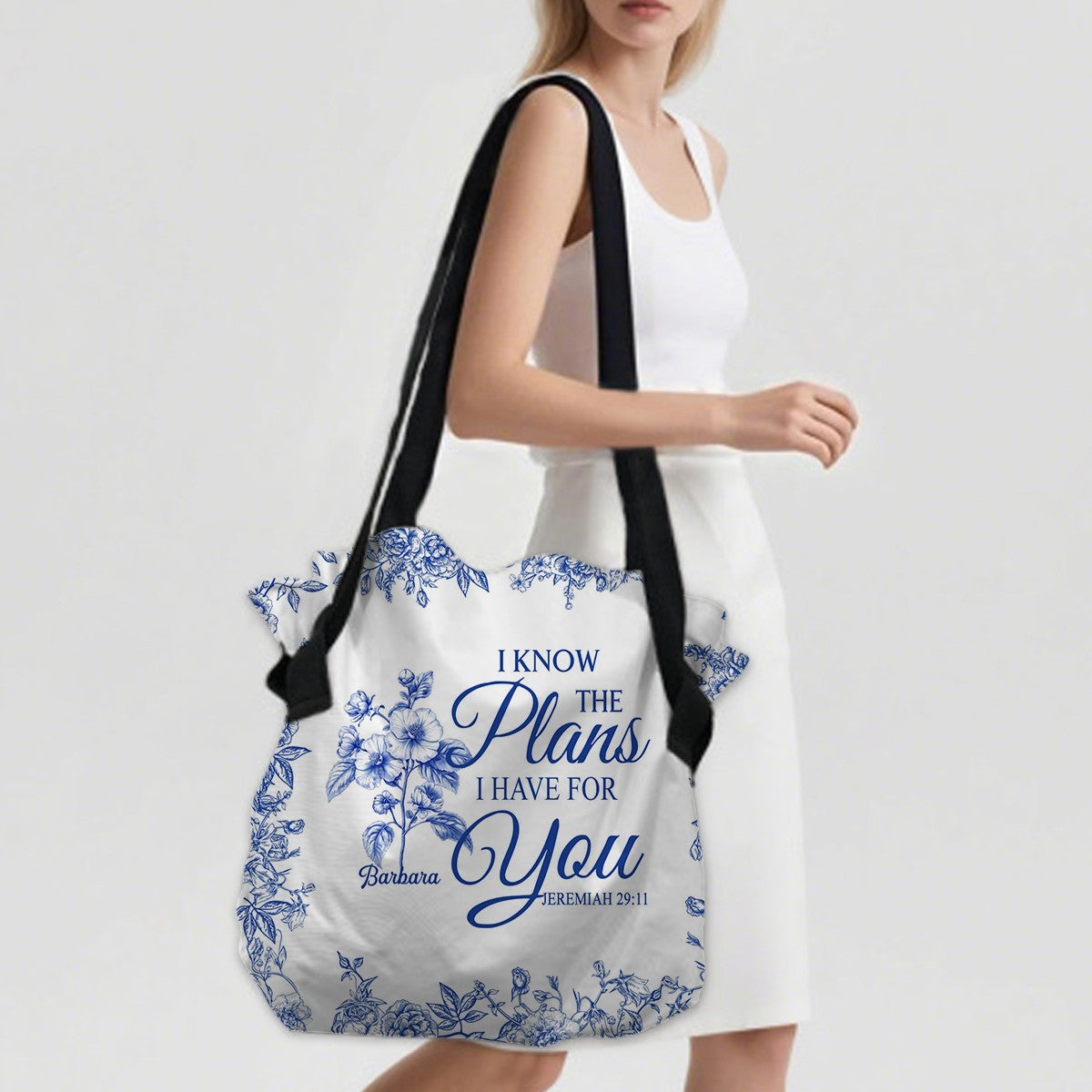 Personalized Large Oxford Fabric Tote Bag – Christian Bible Verse Shoulder Bag with Custom Name & Scripture – CHRISTIANARTBAG