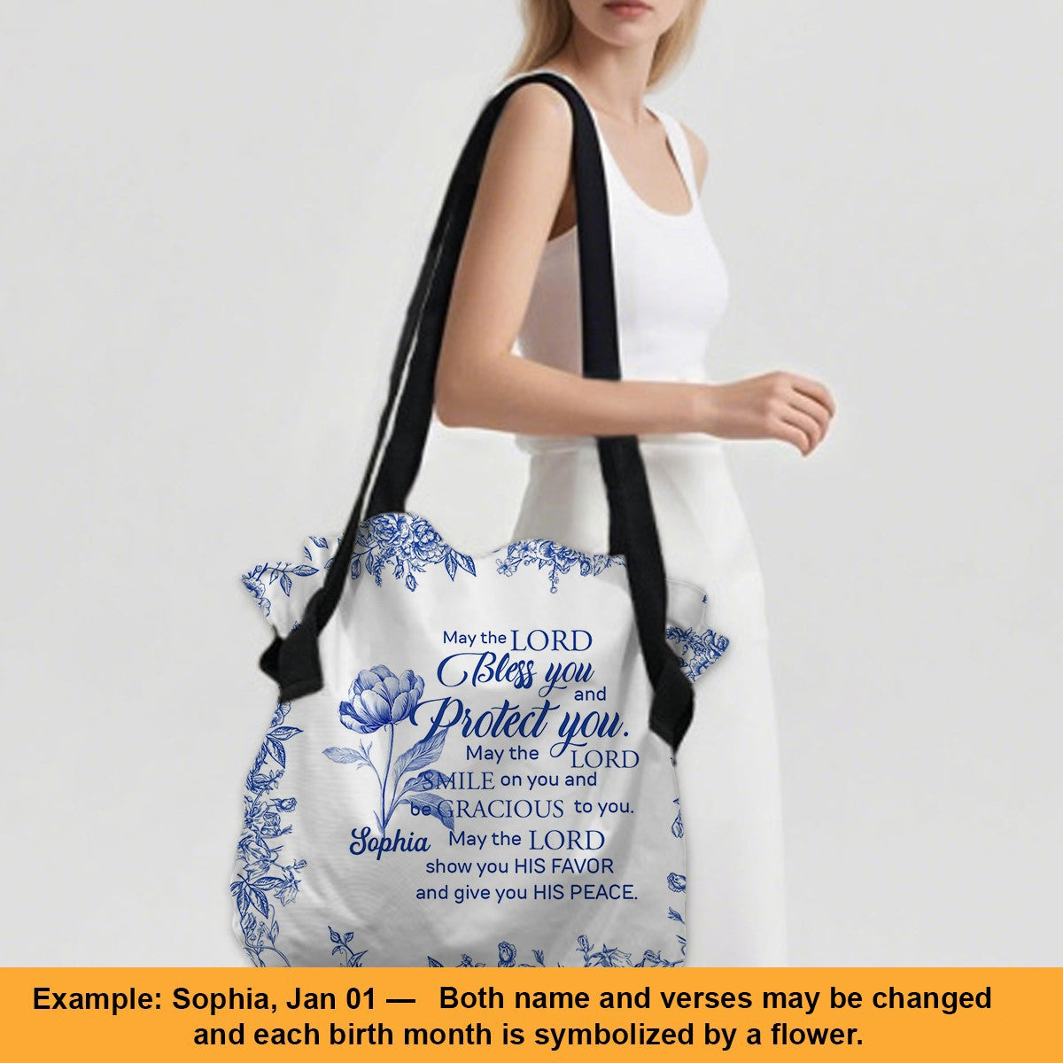 Personalized Large Oxford Fabric Tote Bag – Christian Bible Verse Shoulder Bag with Custom Name & Scripture – CHRISTIANARTBAG