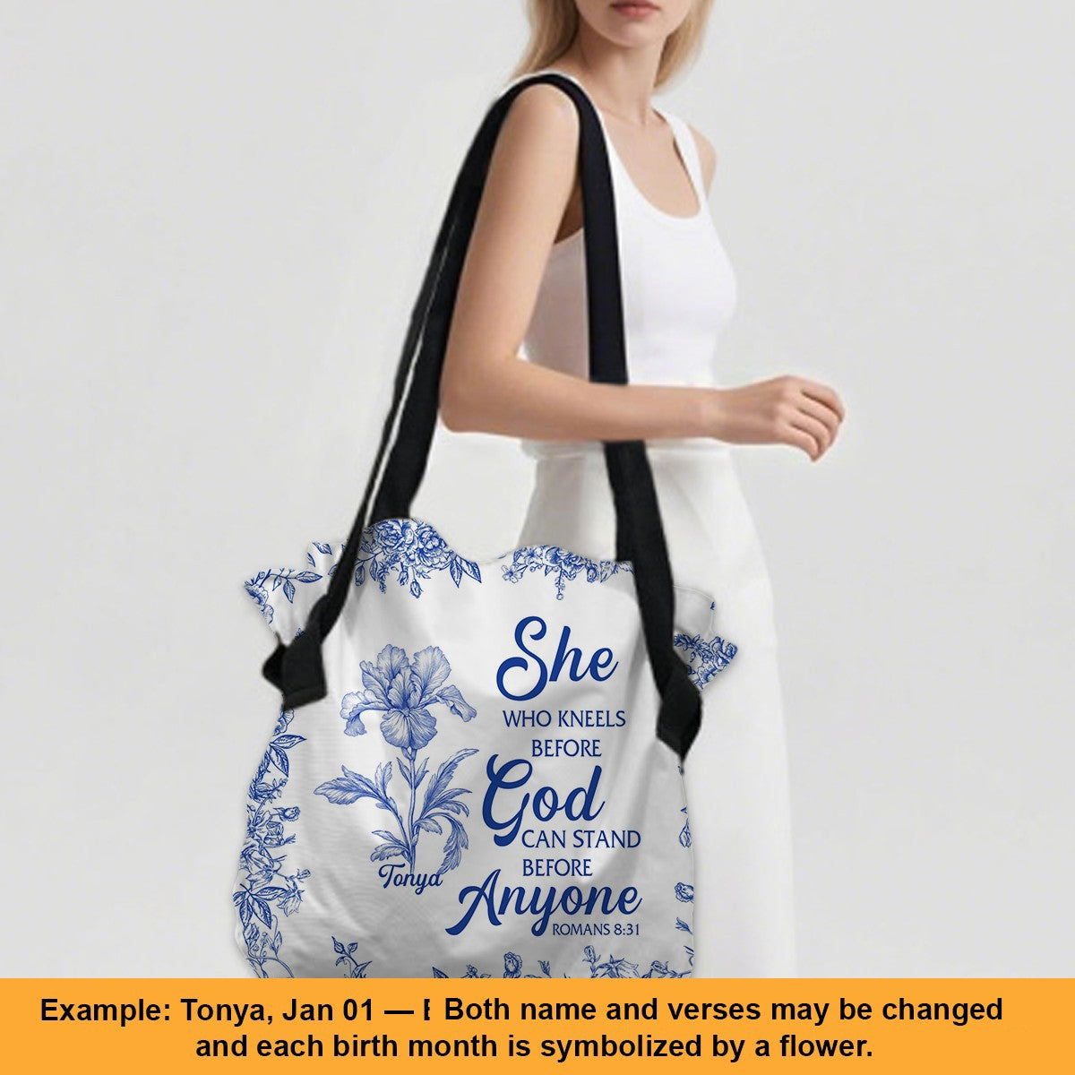 Personalized Large Oxford Fabric Tote Bag – Christian Bible Verse Shoulder Bag with Custom Name & Scripture – CHRISTIANARTBAG