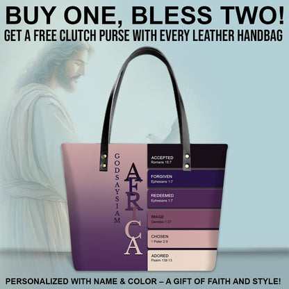 Uncover the sacred meaning of your name - Personalized Leather TOTE Bag Luxury – Free Clutch Purse Gift | CHRISTIANARTBAG