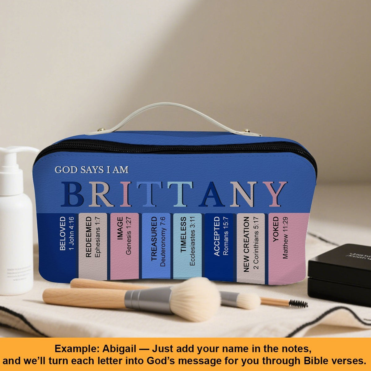 Personalized Christian Makeup Bag with Bible Verses – Custom Name Cosmetic Pouch by CHRISTIANARTBAG